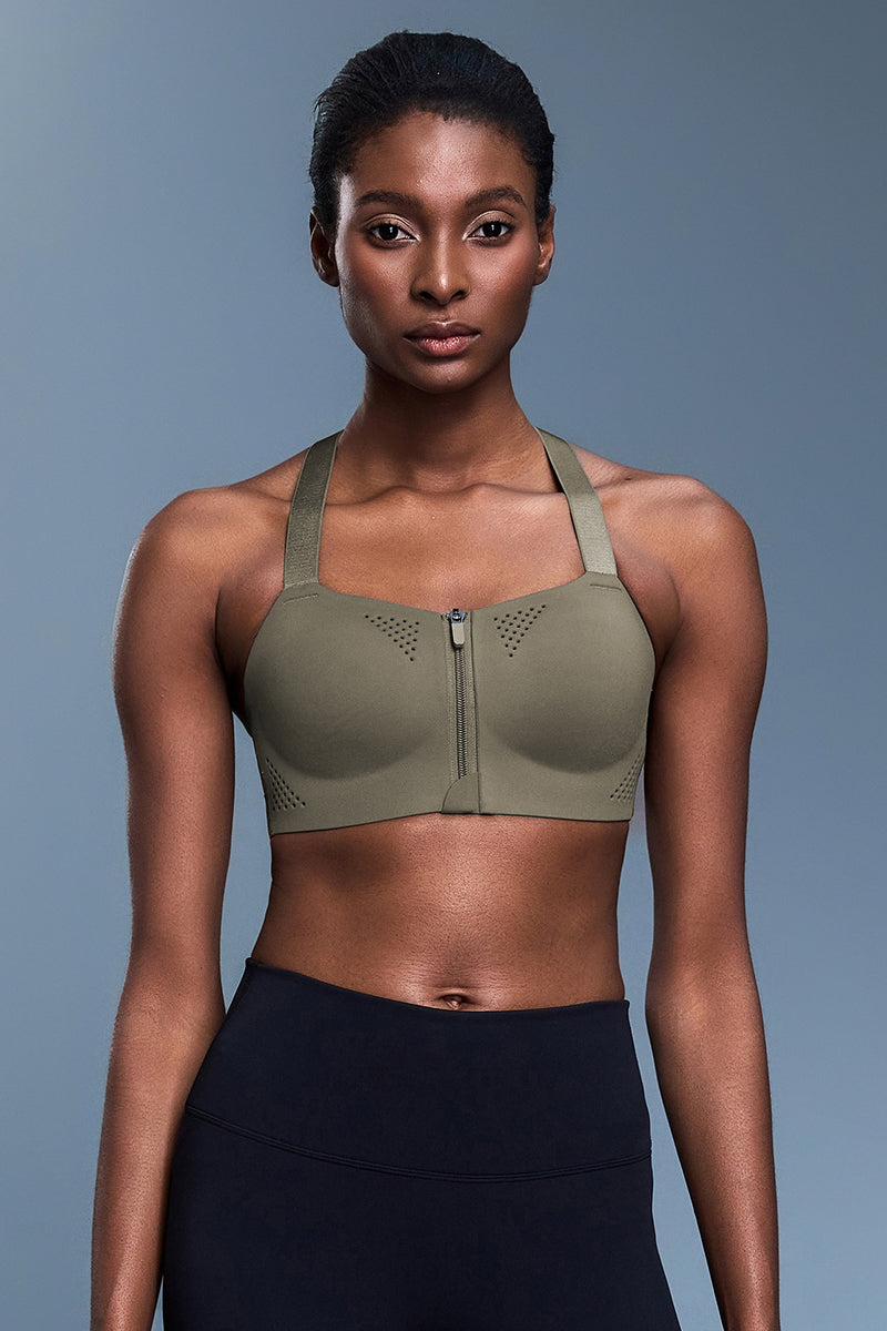 Women Front-Zip Adjustable-Strap Supportive Sports Bra