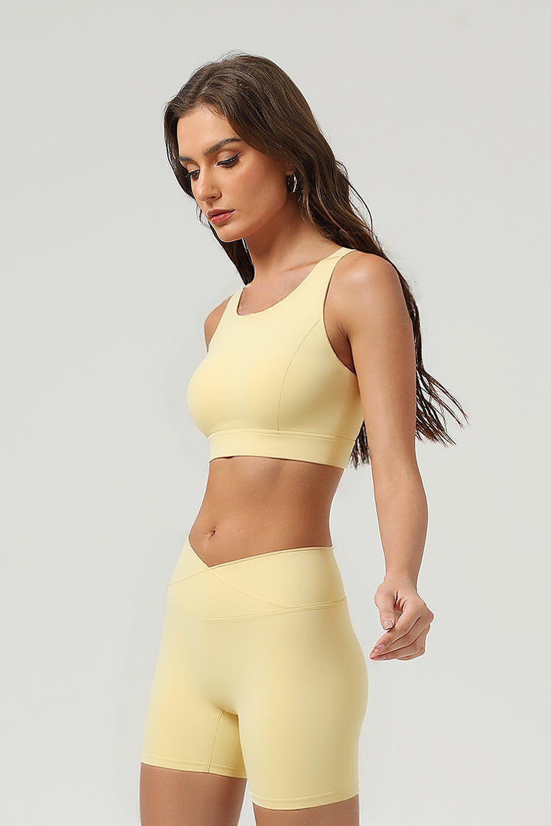 Women's Athletic Set:Cross Back Bra And Cross Waist Shorts