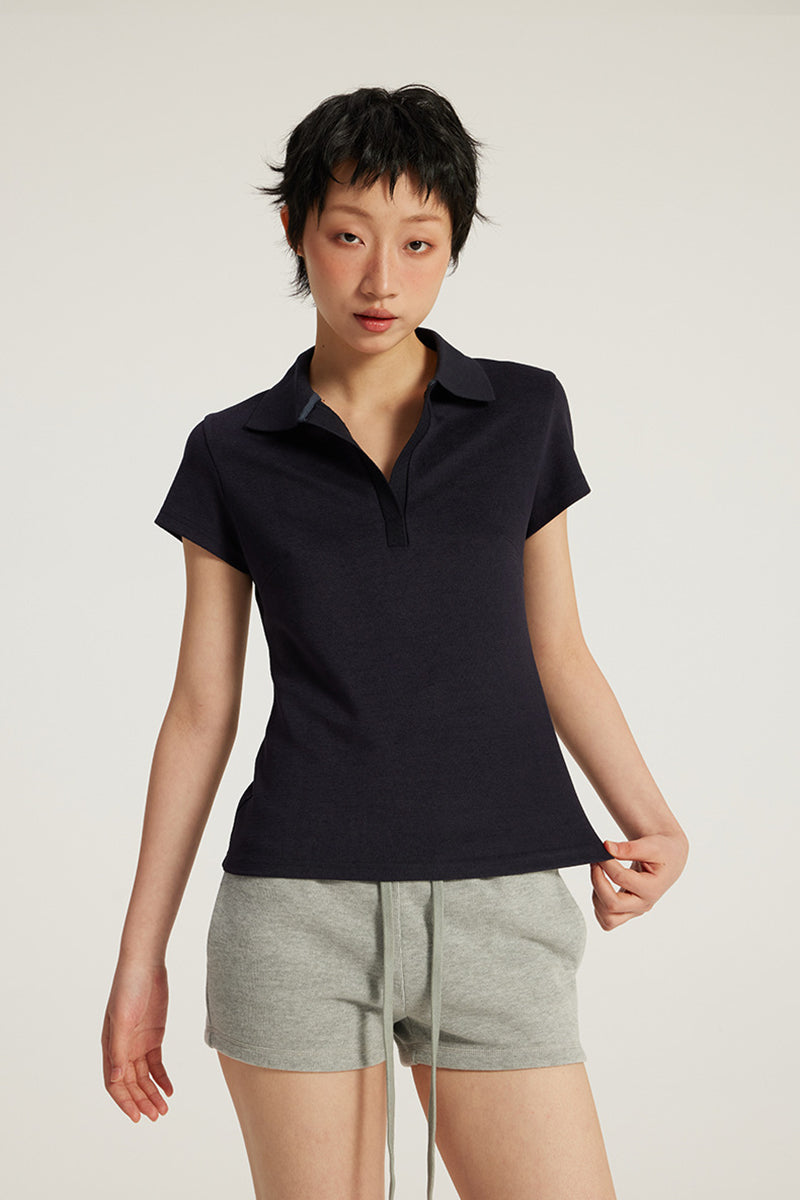 Women Slim Fit Polo Shirt - American Style Waist-Cinching Sport Top