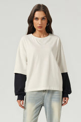 Unisex Boxy Mock Two-Tone Long Sleeve T-Shirt