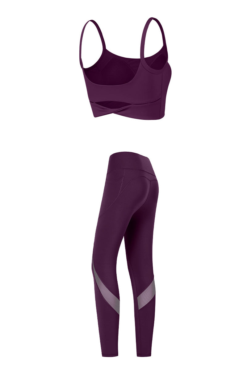 Women's Yoga Sets:Twist-Back Bra And Mesh Panel Leggings