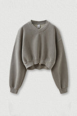 Women's washed velvet V-neck cropped sweatshirt
