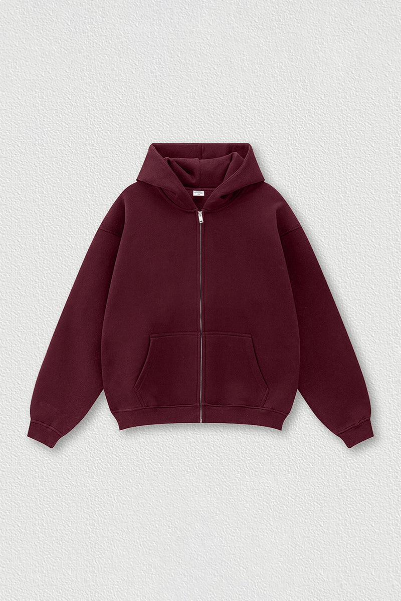 Loose-fitting hooded zip-up knitted cardigan jacket