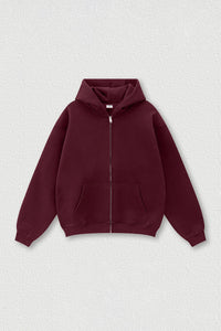 Loose-fitting hooded zip-up knitted cardigan jacket