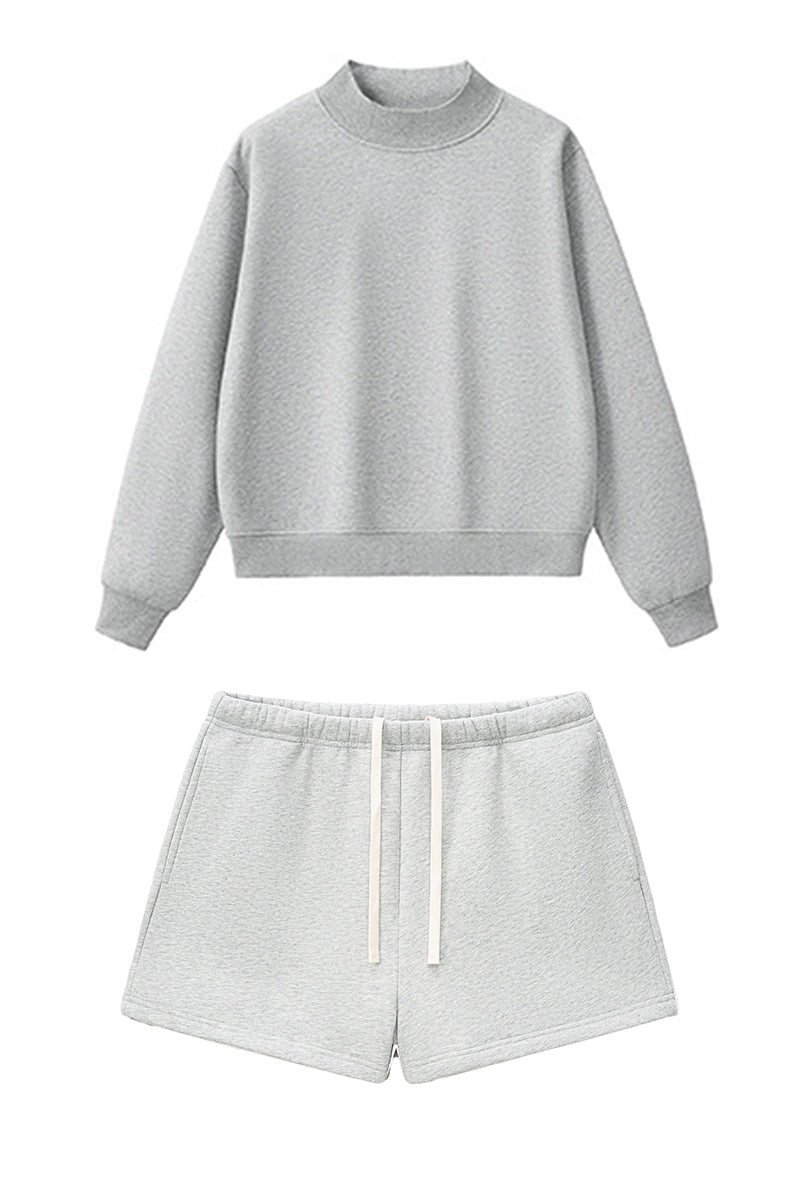 Women Loose Set- High Neck Hoodie + Shorts