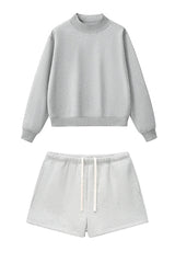 Women Loose Set:Mock Neck Sweatshirt + Shorts