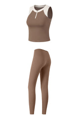 Women's Sports Sets:Half-Zip Color Block Bra And Leggings