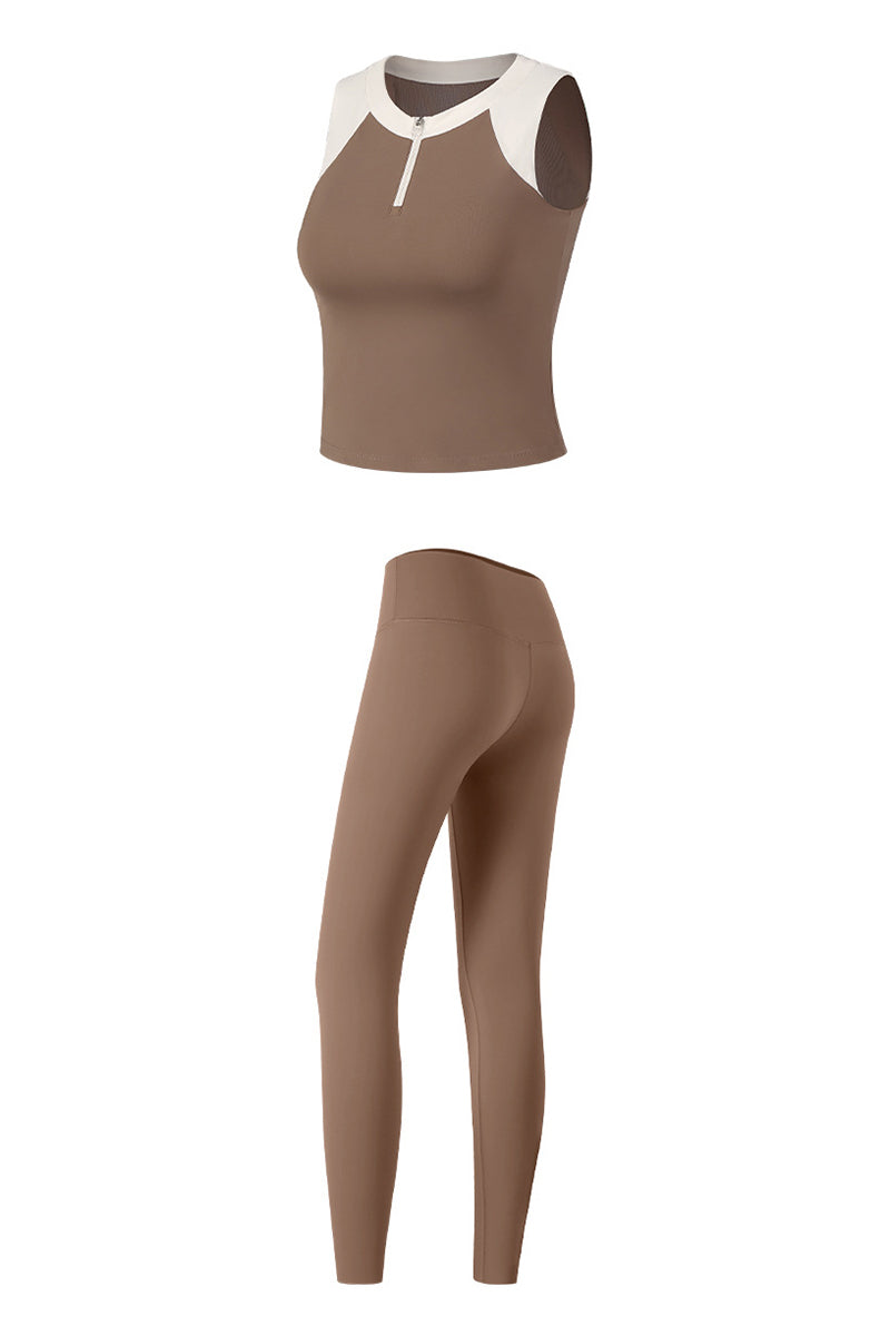 Women's Sports Sets:Half-Zip Color Block Bra And Leggings