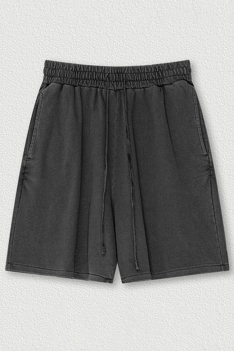 Indigo Washed Cotton Casual Shorts - Men's Loose Fit 5-Inch Sweatpants