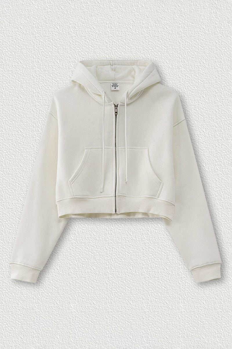 Loose cropped zip-up hooded jacket