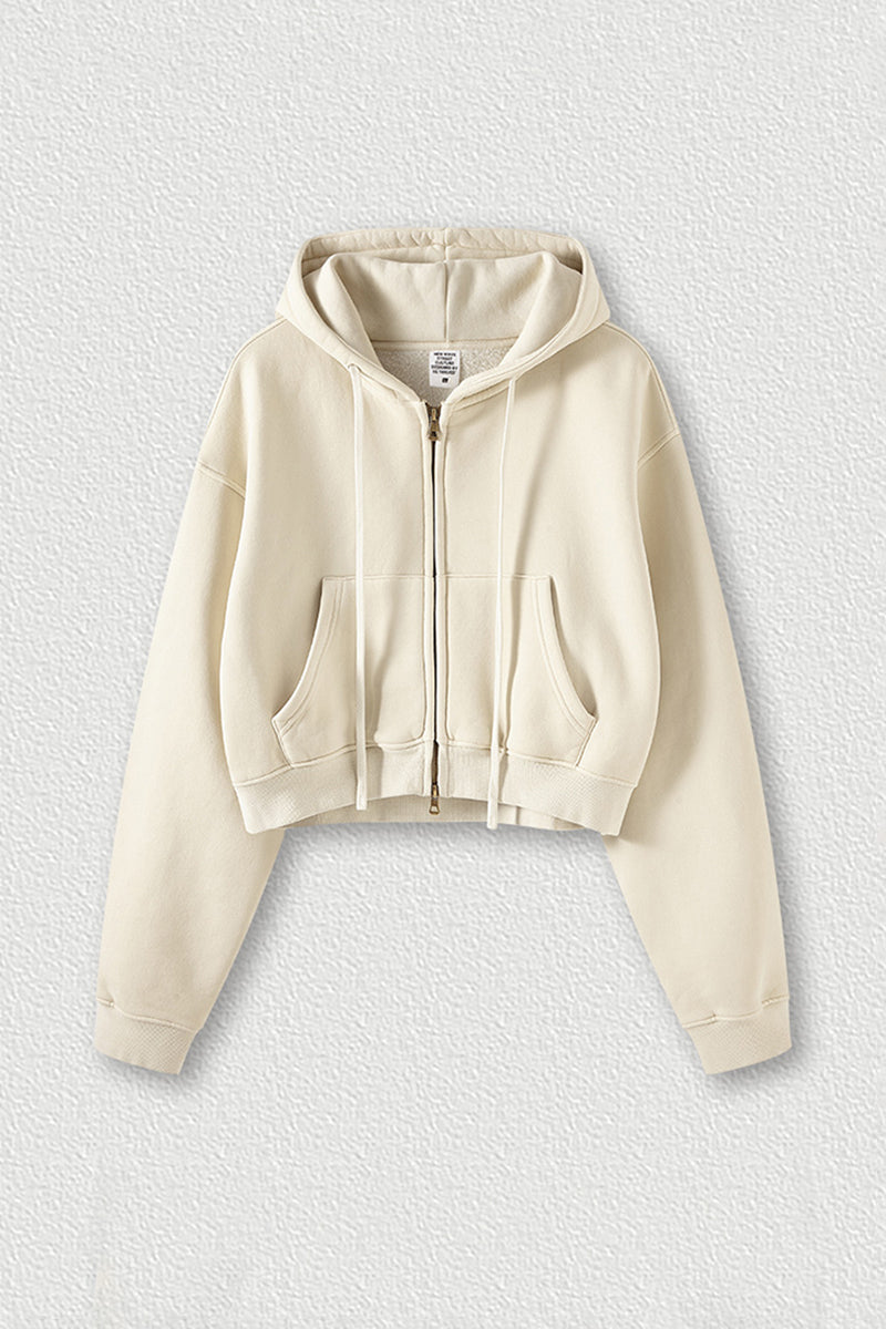 Women's zippered fleece cropped sweatshirt jacket