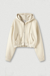 Women's zippered fleece cropped sweatshirt jacket