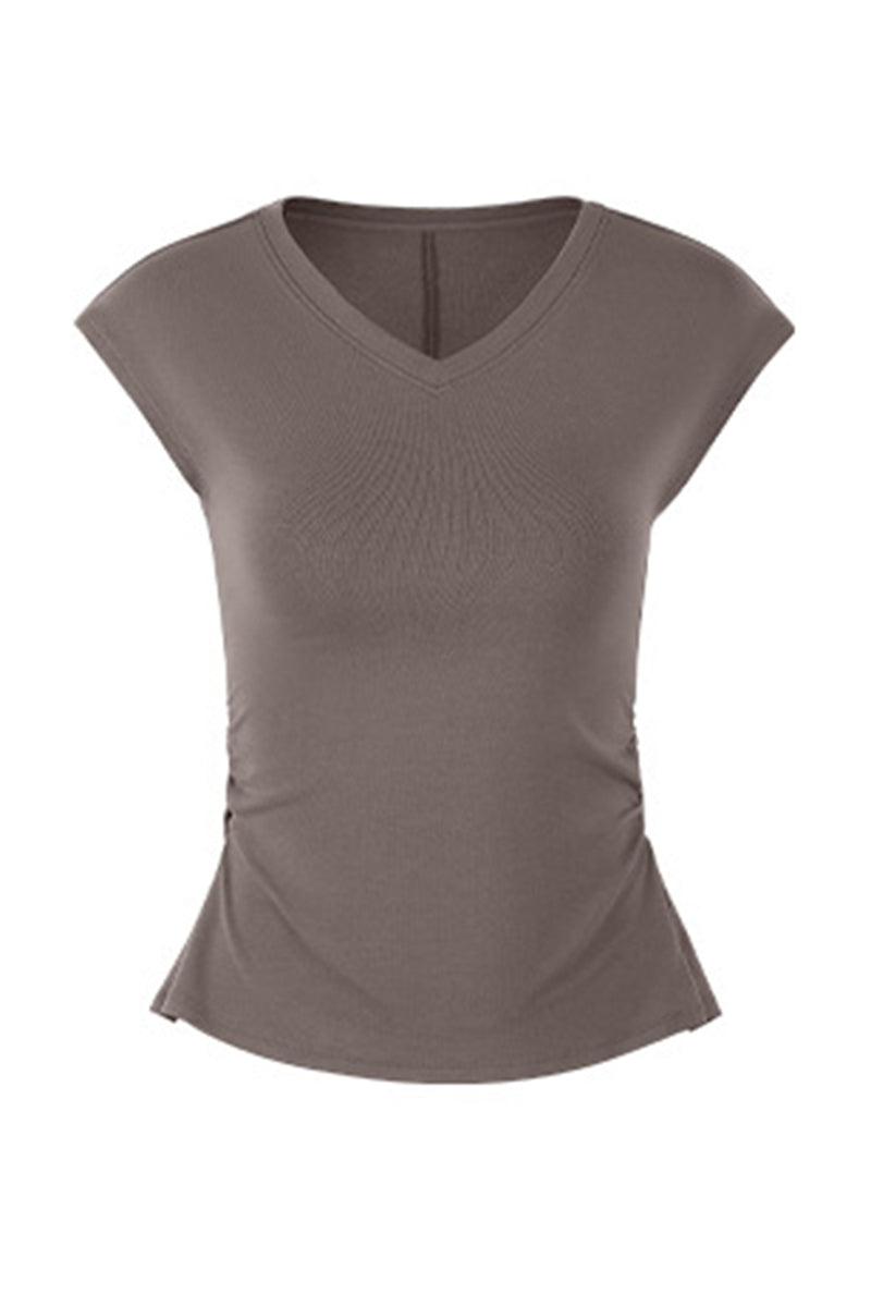 Women's Summer V-neck Pleated Sleeveless Cut Out Tank Top