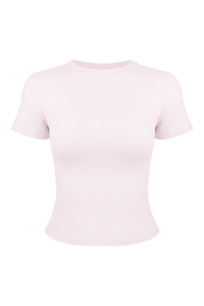 Women's Summer Slim Fit Crew Neck Solid Sports T-Shirt