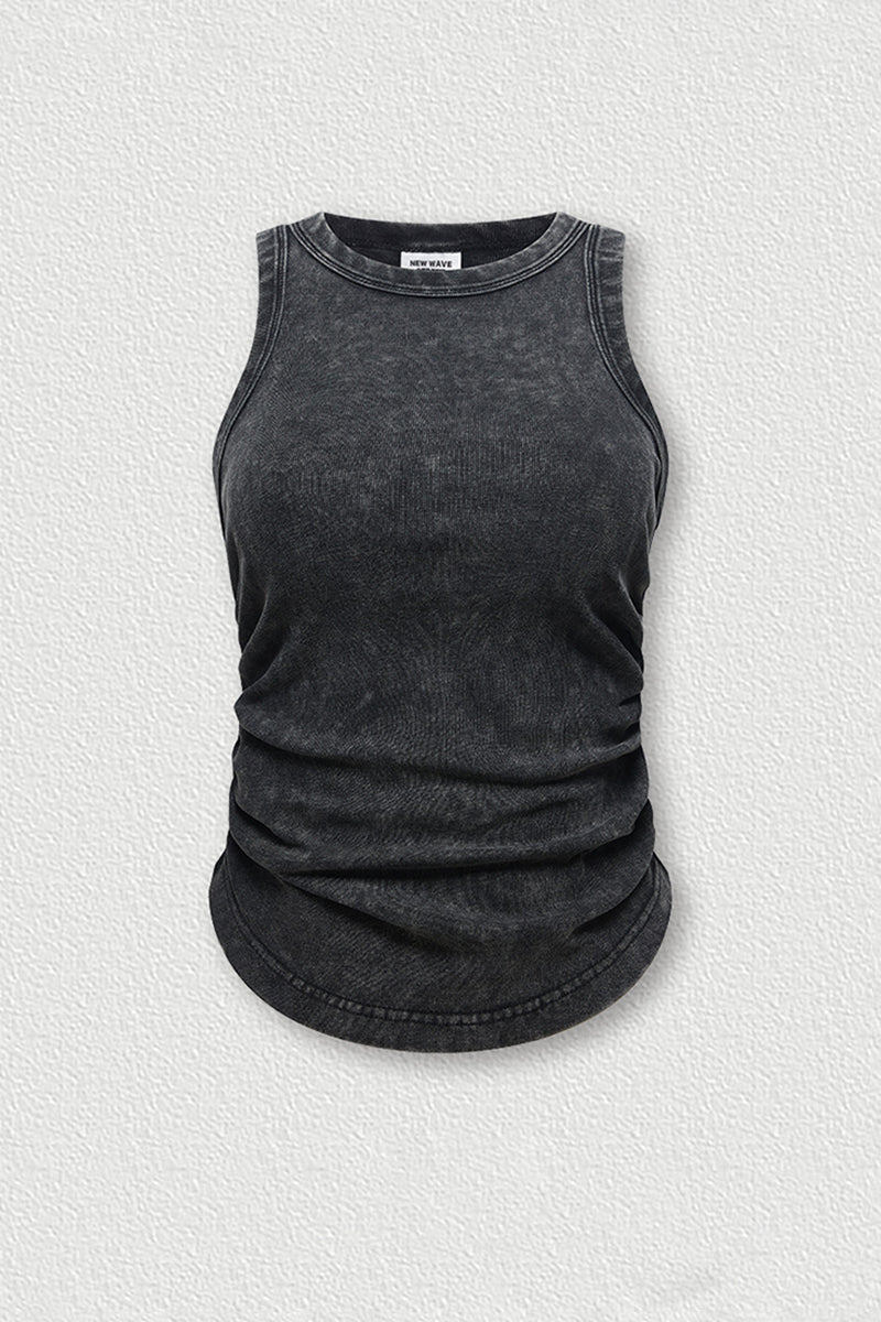Streetwear Washed Crop Top - Pleated Slim-Fit Bustier Tank