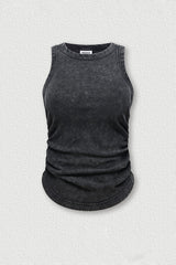 Streetwear Washed Crop Top - Pleated Slim-Fit Bustier Tank