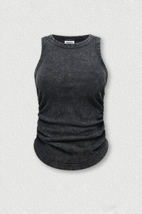 Streetwear Washed Crop Top - Pleated Slim-Fit Bustier Tank