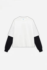 Unisex Boxy Mock Two-Tone Long Sleeve T-Shirt