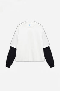 Unisex Boxy Mock Two-Tone Long Sleeve T-Shirt
