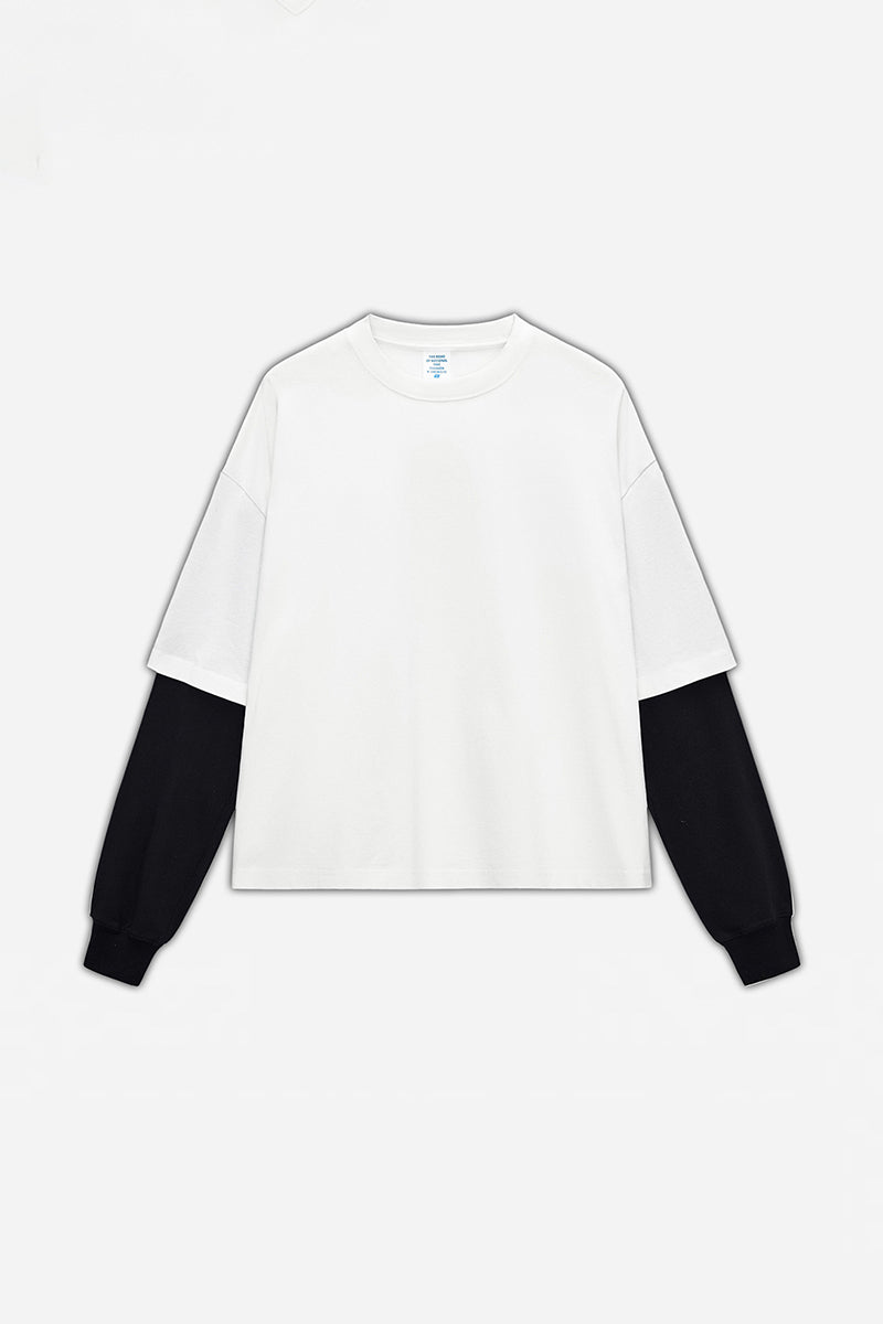 Unisex Boxy Mock Two-Tone Long Sleeve T-Shirt