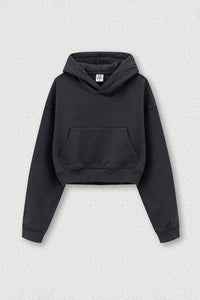 Women's Big Pocket Hooded Sweatshirt Cropped Top