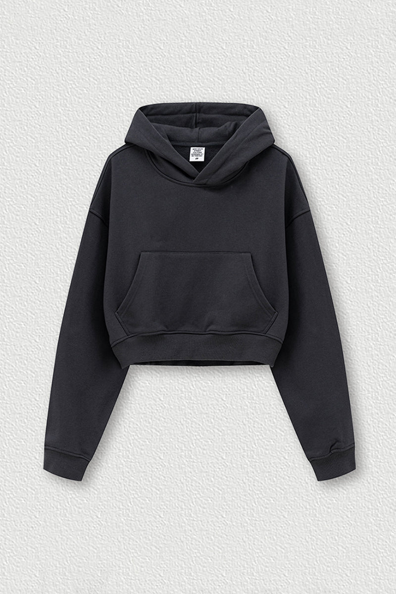 Women's Big Pocket Hooded Sweatshirt Cropped Top