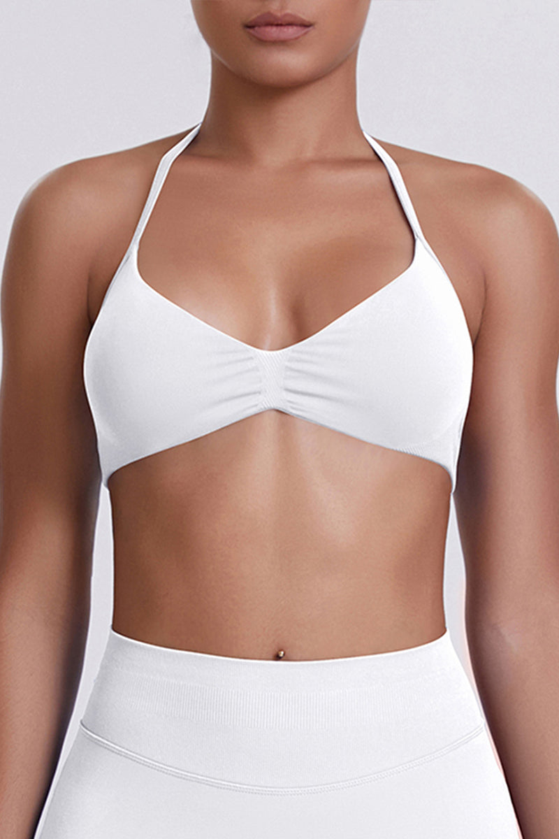 Women Halter Neck Seamless Sports Bra - Breathable Backless Yoga Top