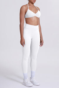 Women Seamless Yoga Set: High-Waisted Sculpting Leggings + Halter Neck Sports Bra