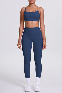 Women High-Waisted Pocket Yoga Set: Seamless Sports Bra + Sculpting Leggings