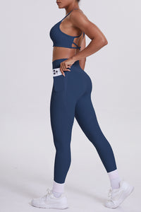 Women High-Waisted Pocket Yoga Set: Seamless Sports Bra + Sculpting Leggings