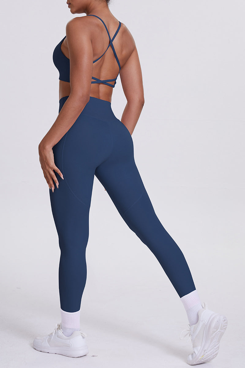 Women High-Waisted Pocket Yoga Set: Seamless Sports Bra + Sculpting Leggings