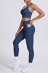 Women Cross-Back Yoga Set: High-Waisted Sculpting Leggings with Pocket + Cloud-Touch Sports Bra