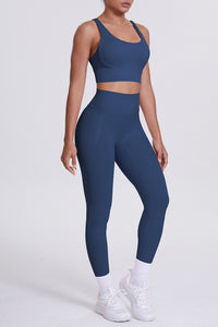 Women Cross-Back Yoga Set: High-Waisted Sculpting Leggings with Pocket + Cloud-Touch Sports Bra