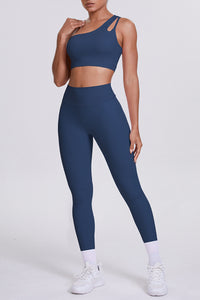 Women One-Shoulder Yoga Set: Naked-Feel High-Waisted Sculpting Leggings + Cross-Back Sports Bra