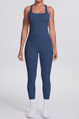 Women Naked-Feel Yoga Set: High-Waisted Pocket Leggings + Square Neck Sports Bra
