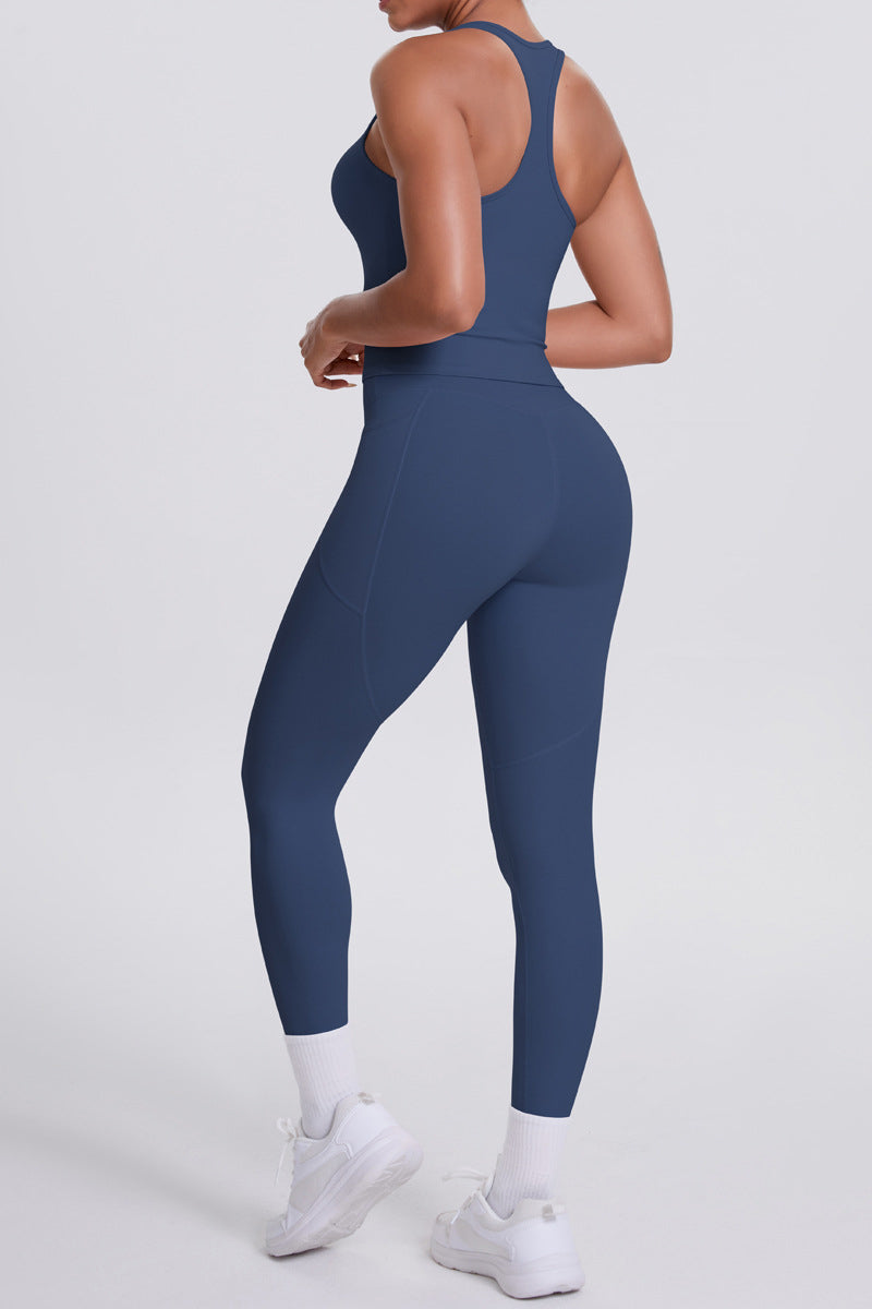 Women Naked-Feel Yoga Set: High-Waisted Pocket Leggings + Square Neck Sports Bra