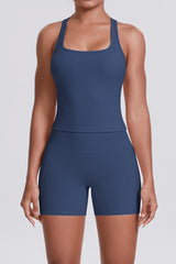 Women Naked-Feel Yoga Set: High-Waisted Sculpting Shorts + Cross-Back Sports Bra