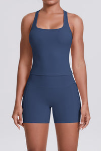 Women Naked-Feel Yoga Set: High-Waisted Sculpting Shorts + Cross-Back Sports Bra