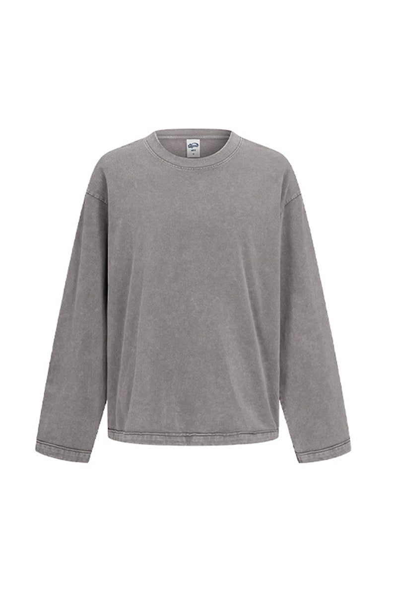 Men/Women Loose Fit Washed Cotton Contrast Stitch Long Sleeve Tee