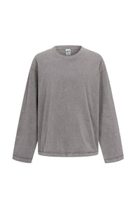 Men/Women Loose Fit Washed Cotton Contrast Stitch Long Sleeve Tee