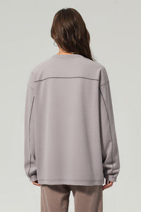 Men/Women Loose Fit Washed Cotton Contrast Stitch Long Sleeve Tee