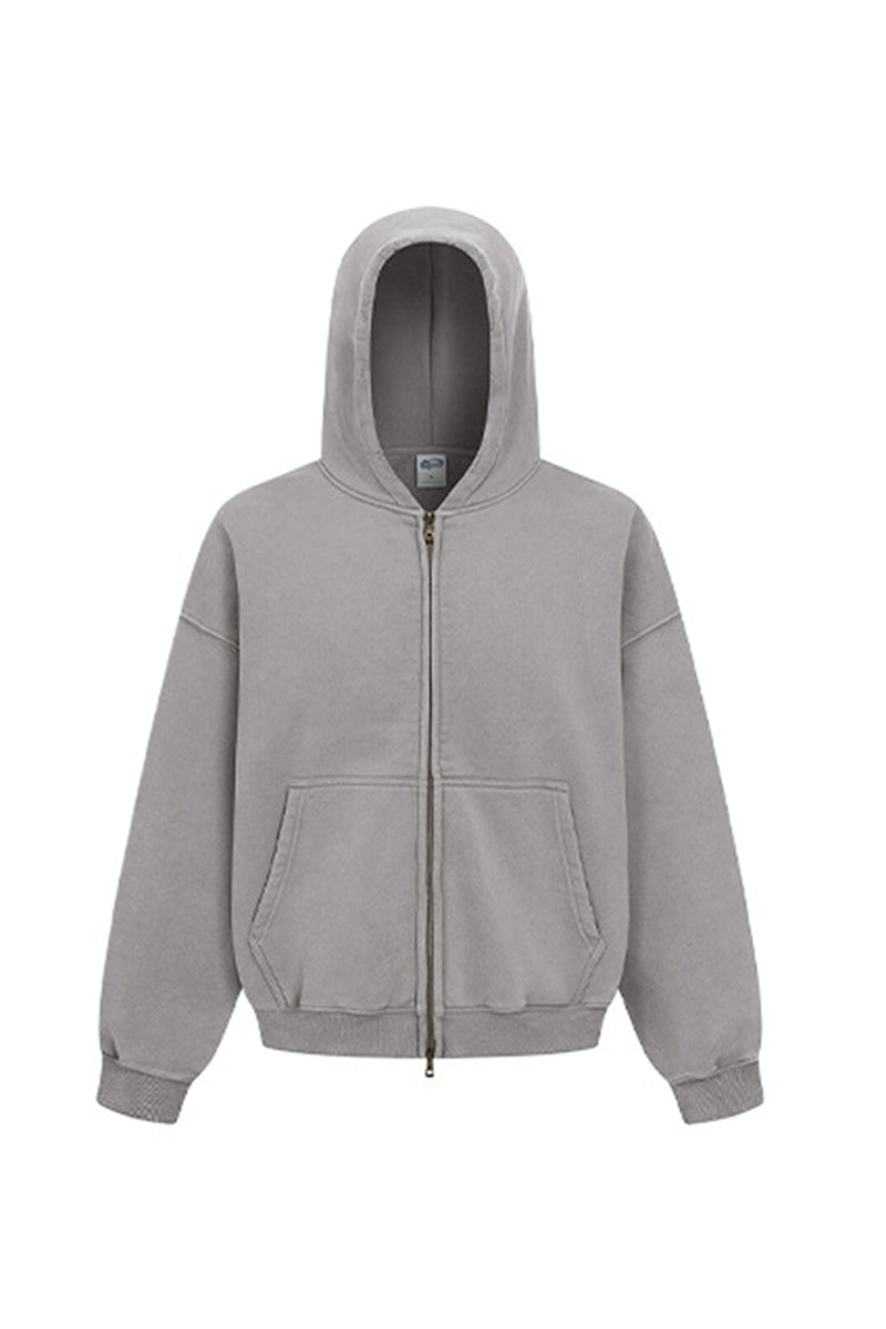 Unisex Fleece Boxy Zip Hoodie: Short Fit Wax Wash Retro Design
