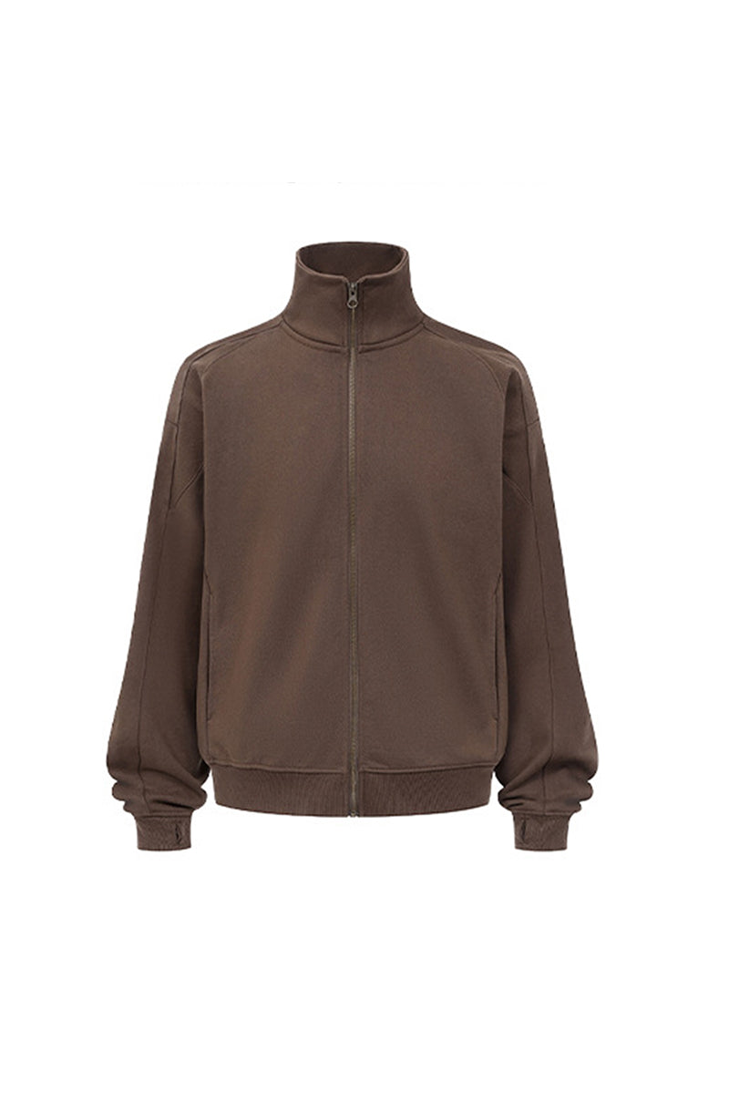 Men/Women Loop-Knit Stand Collar Zip-Up Hoodie