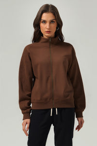 Men/Women Loop-Knit Stand Collar Zip-Up Hoodie