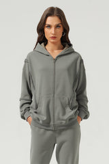 Men/Women Patchwork Raw Edge Vintage Snow Wash Zip Hoodie