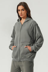 Men/Women Patchwork Raw Edge Vintage Snow Wash Zip Hoodie