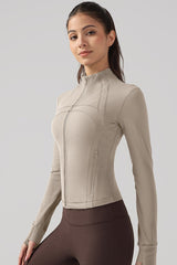 Women Ribbed Zip-Up High-Stretch Quick-Dry Fitness Jacket