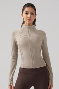 Women Ribbed Zip-Up High-Stretch Quick-Dry Fitness Jacket
