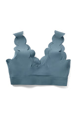 Women's  Solid Scalloped Edge V-Neck Sports Bra