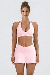 Women's Tennis Set:Halterneck Tank Top And Cross-Waist Skirt